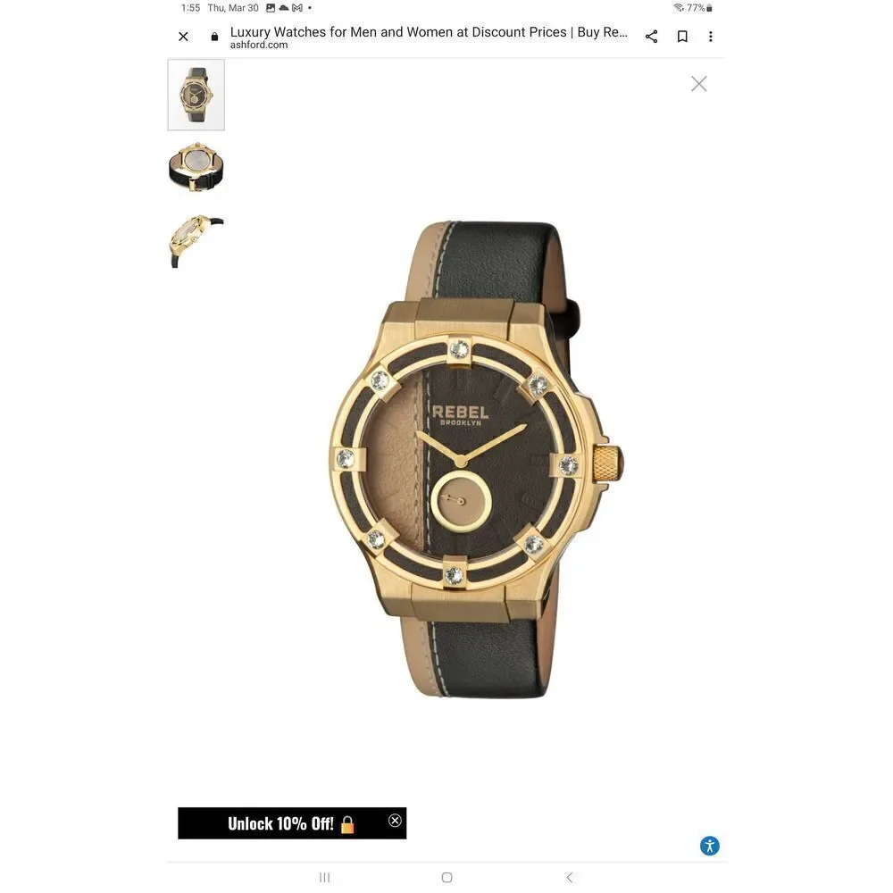 NEW~Women's Rebel Brooklyn Flatbush Black/Gold Dial Watch~$408 Retail